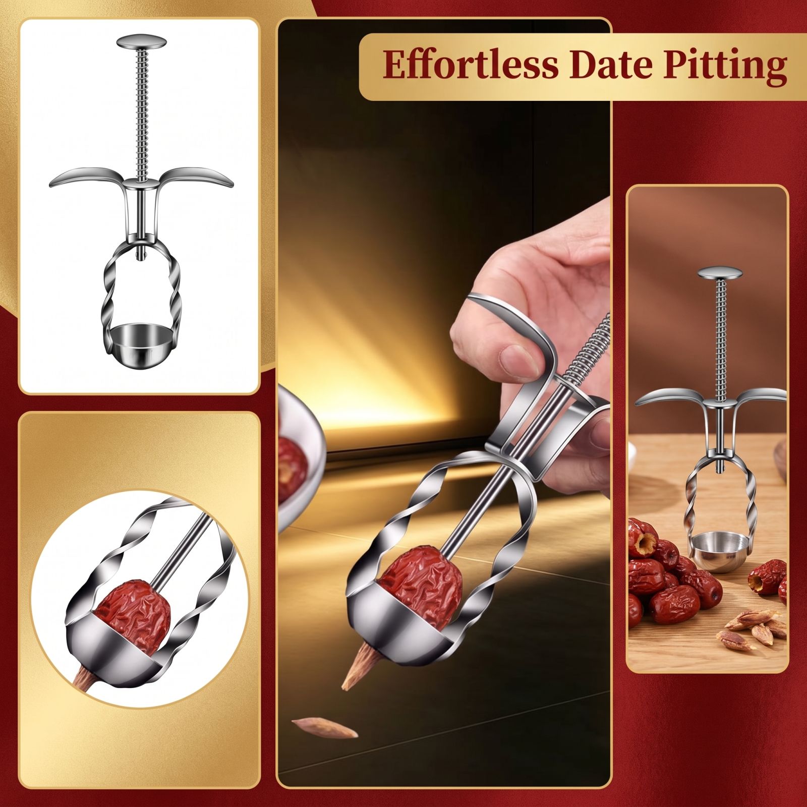 Kitchen Baking Tools - أداة إزالة نوى التمر الحمراء من