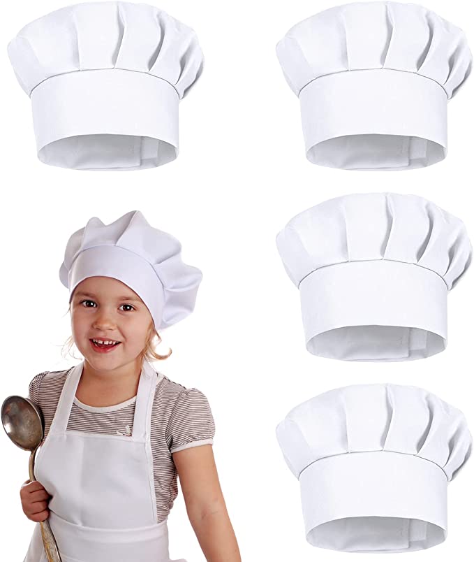 Baking Kitchen Kids - 4 قطع قبعات طهاة بيضاء للأطفال،